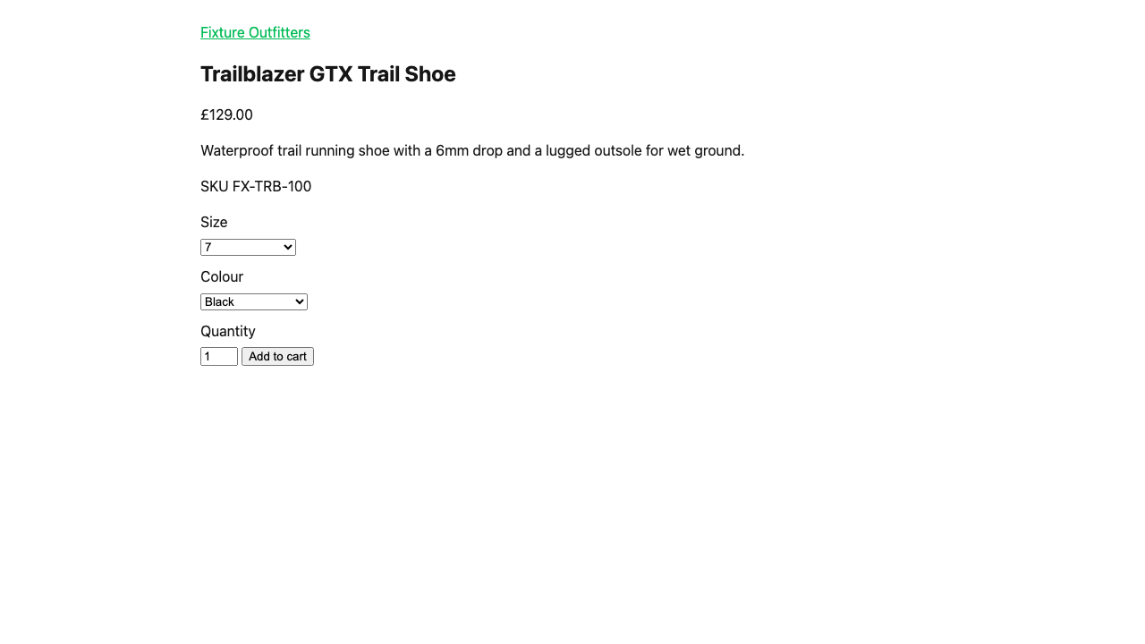 product page with variants selected